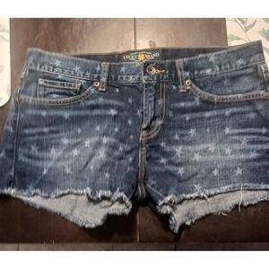 Lucky Brand Riley Shorts Star Print Denim Cut Off Dark Wash Blue Womens 6 28